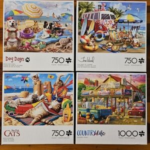 Buffalo Games Puzzle Set Of 4 - Beach and Country Themes